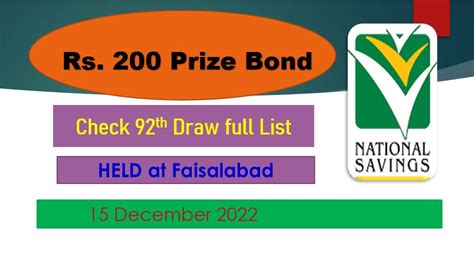 Draw 92, Rs. 200 Prize Bond List, Faisalabad On 15.
